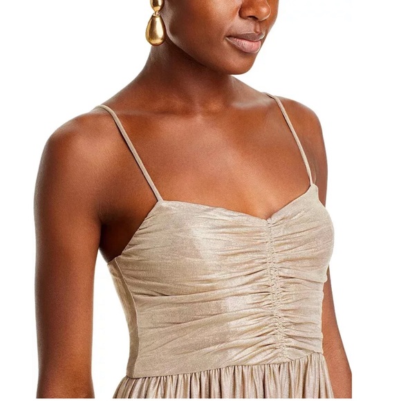 AQUA Metallic Rutched Tier Dress Champagne - Picture 13 of 15